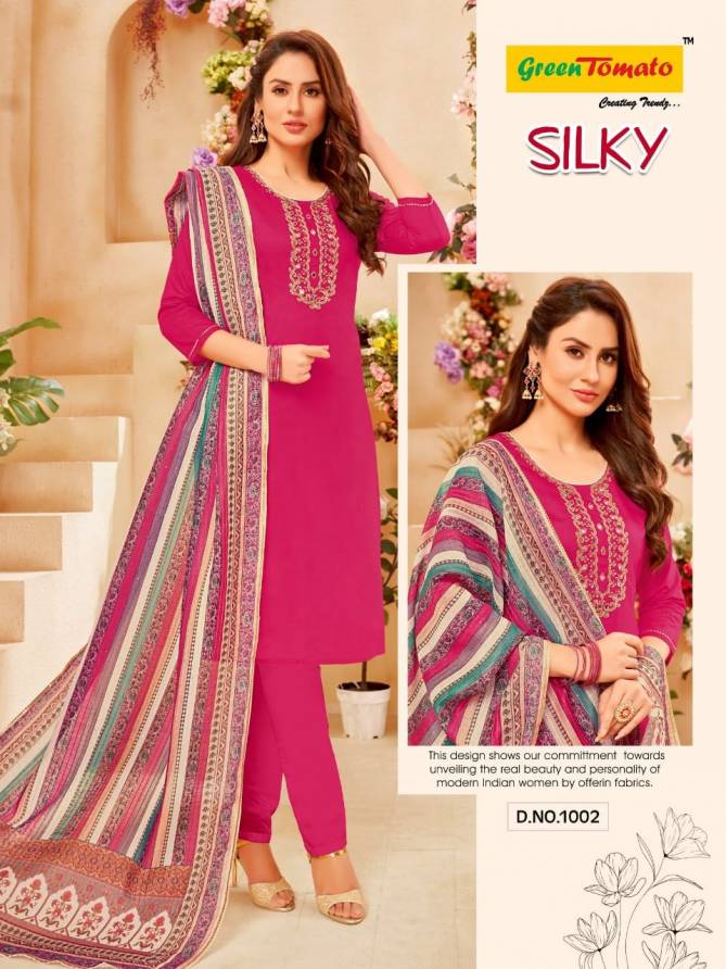 Green Tomato Silky Ethnic Wear Wholesale Readymade Suits Collection

